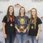 1st Place Dairy Products Team  Fairview FFA Left to right: Maggie Martens (2nd High Individual), Kara Schlotthauer, and Bethany Niles (1st High Individual). 