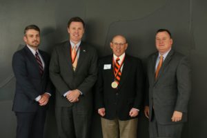 (L-R) Dr. Ryan Blanton, Associate Vice President For External Affairs, Dr. Tim Faltyn, CSC President and Alumni Hall of Fame Inductee, Joe Gill, CSC Alumni President, and Dr. Ron Ramming, Sr. Vice President for Academic & Student Affairs.