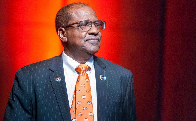 CSC's 15th President, Dr. Donnie Nero accepts 2019 Trailblazer Award from East Central University's Black Alumni Assoc. (Credit: theadanews.com)